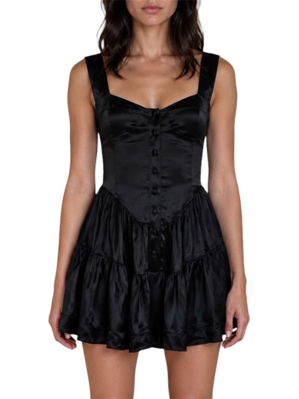 1X NWT Vanessa Mooney Elisabeth Black Satin Corset Romper Dress